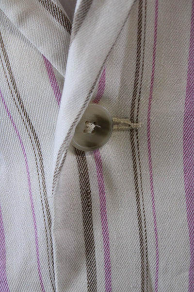 Trina Turk Womens Linen Striped One Button Lined Blazer White Pink Size 2