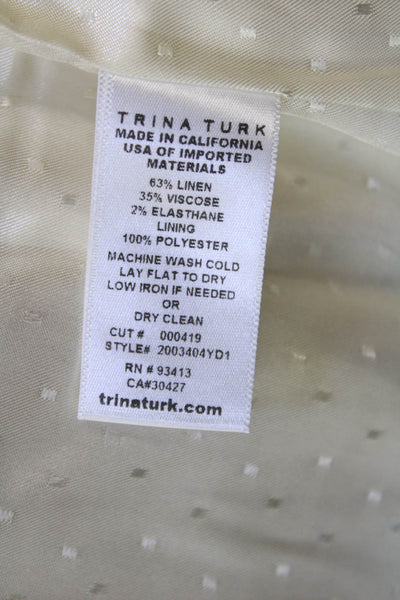 Trina Turk Womens Linen Striped One Button Lined Blazer White Pink Size 2