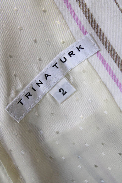 Trina Turk Womens Linen Striped One Button Lined Blazer White Pink Size 2
