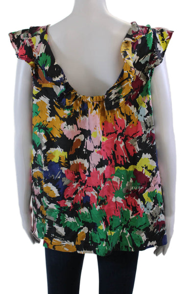 J Crew Womens Silk Abstract Print Ruffle Scoop Neck Blouse Top Multicolor Sz 12T