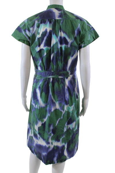 Caliban Womens Cotton Printed Crew Neck Buttoned Dress Blue Green Size 46
