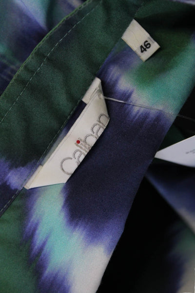 Caliban Womens Cotton Printed Crew Neck Buttoned Dress Blue Green Size 46