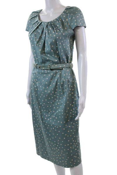 Samantha Sung Womens Polka Dot Pleated Scoop Neck Cap Sleeve Dress Blue Size 8