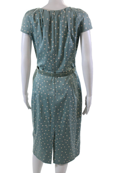 Samantha Sung Womens Polka Dot Pleated Scoop Neck Cap Sleeve Dress Blue Size 8