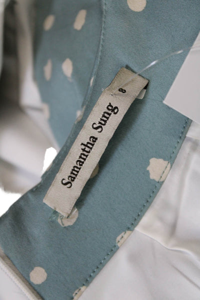 Samantha Sung Womens Polka Dot Pleated Scoop Neck Cap Sleeve Dress Blue Size 8