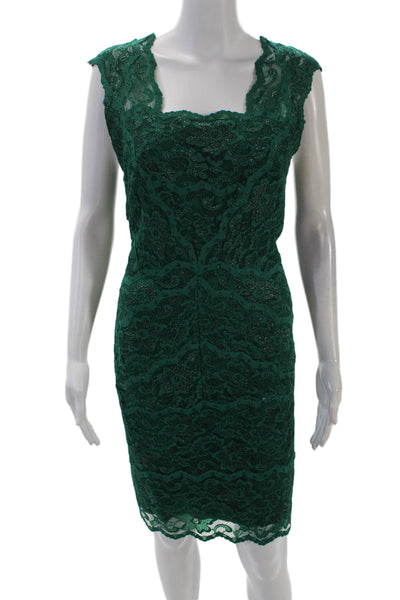 Belle Badgley Mischka Womens Square Neck Sleeeveless Lace Mini Dress Green Size