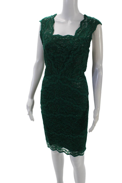 Belle Badgley Mischka Womens Square Neck Sleeeveless Lace Mini Dress Green Size