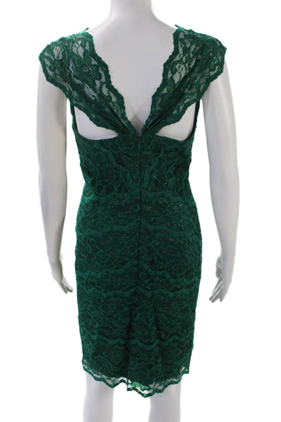 Belle Badgley Mischka Womens Square Neck Sleeeveless Lace Mini Dress Green Size