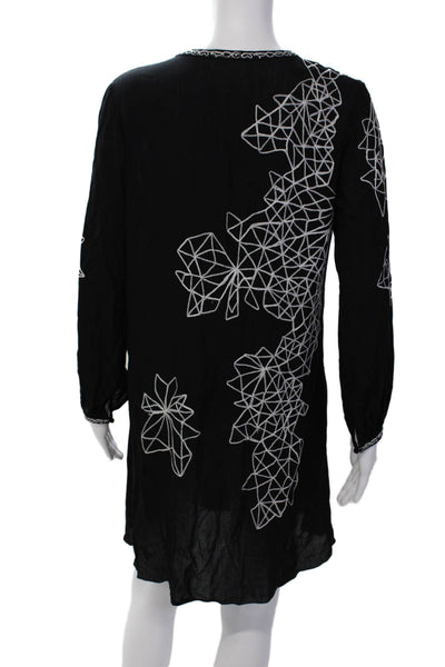 Poupette St. Barth Womens Embroidered Detail V-neck Tunic Top Black Size M