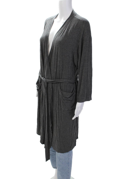 Hatch Womens Jersey Textured Long Sleeve Open Tie Front Long Cardigan Gray OS