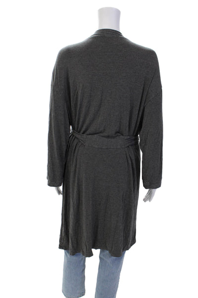 Hatch Womens Jersey Textured Long Sleeve Open Tie Front Long Cardigan Gray OS