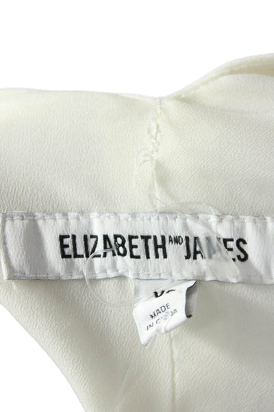 Elizabeth and James Womens 3/4 Sleeve V Neck Open Back Ruffled Top White XS