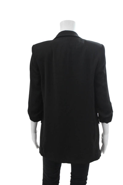 Zara Womens Ruched 3/4 Sleeve Pointed Lapel Open Blazer Jacket Black Size XS