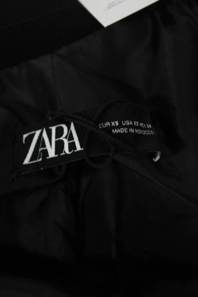 Zara Womens Ruched 3/4 Sleeve Pointed Lapel Open Blazer Jacket Black Size XS