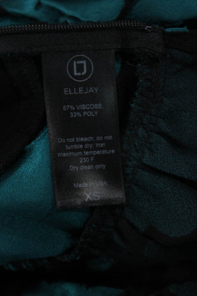 Ellejay Womens Long Sleeve V Neck Floral Satin Mini Dress Blue Black Size XS