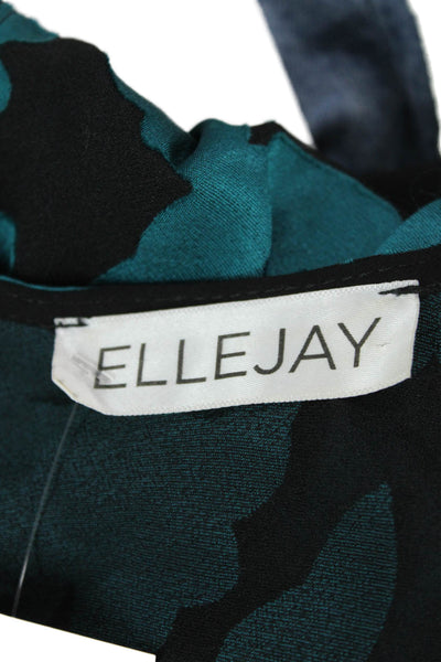 Ellejay Womens Long Sleeve V Neck Floral Satin Mini Dress Blue Black Size XS