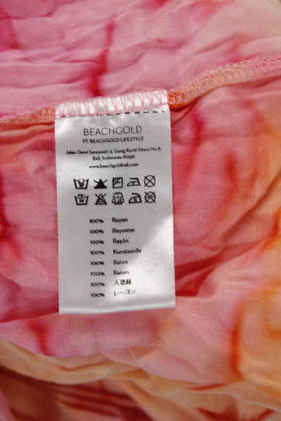 Beachgold Womens Spaghetti Strap V Neck Smocked Midi Dress Orange Pink Small