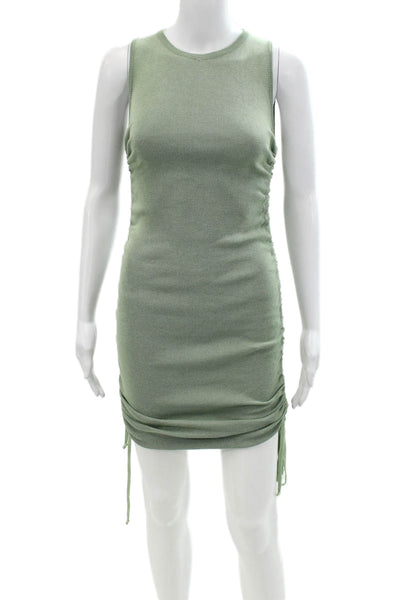 Lioness Womens Sleeveless Crew Neck Ruched Knit Mini Dress Green Size X S