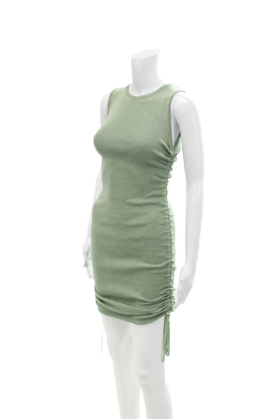 Lioness Womens Sleeveless Crew Neck Ruched Knit Mini Dress Green Size X S