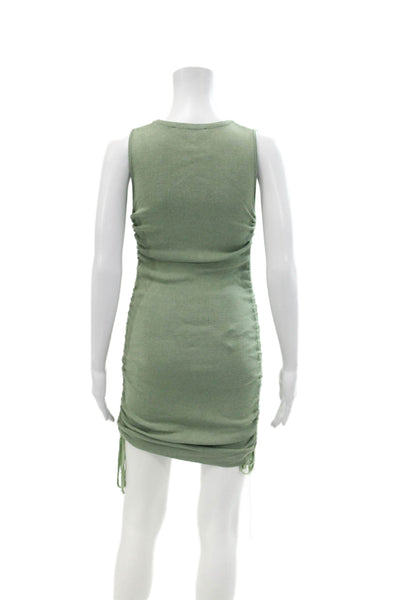 Lioness Womens Sleeveless Crew Neck Ruched Knit Mini Dress Green Size X S
