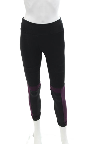 Koral Womens Mid Rise Stretch Knit Ankle Leggings Black Purple Size Extra Small
