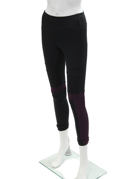 Koral Womens Mid Rise Stretch Knit Ankle Leggings Black Purple Size Extra Small