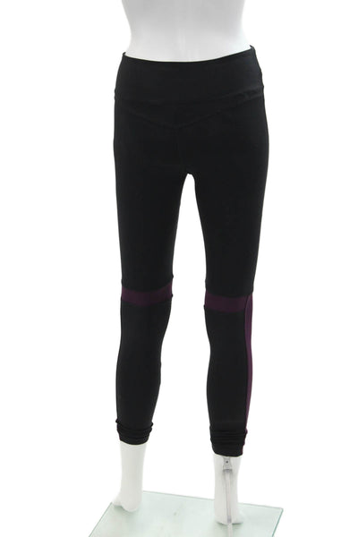 Koral Womens Mid Rise Stretch Knit Ankle Leggings Black Purple Size Extra Small