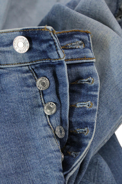 Re/Done Womens Button Fly High Rise Light Wash Distressed Skinny Jeans Blue 23