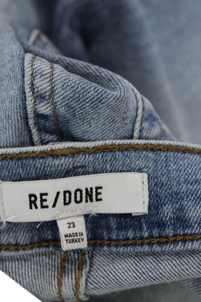 Re/Done Womens Button Fly High Rise Light Wash Distressed Skinny Jeans Blue 23