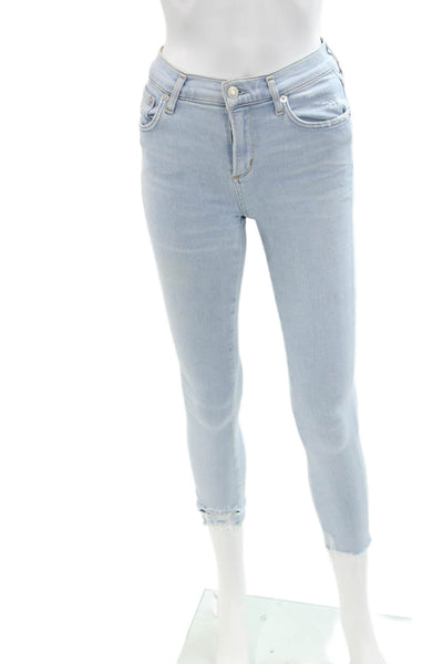 Agolde Womens Zipper Fly Mid Rise Fringe Skinny Jeans Blue Denim Size 23