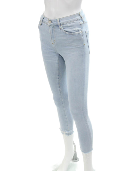 Agolde Womens Zipper Fly Mid Rise Fringe Skinny Jeans Blue Denim Size 23