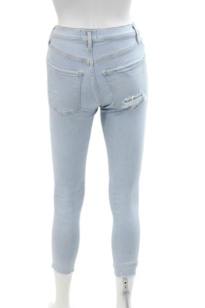 Agolde Womens Zipper Fly Mid Rise Fringe Skinny Jeans Blue Denim Size 23