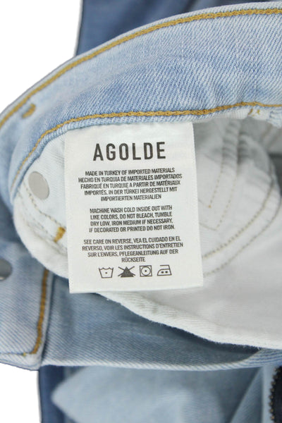 Agolde Womens Zipper Fly Mid Rise Fringe Skinny Jeans Blue Denim Size 23