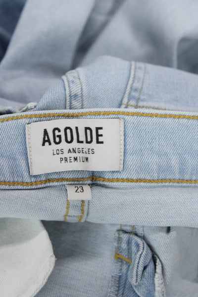 Agolde Womens Zipper Fly Mid Rise Fringe Skinny Jeans Blue Denim Size 23