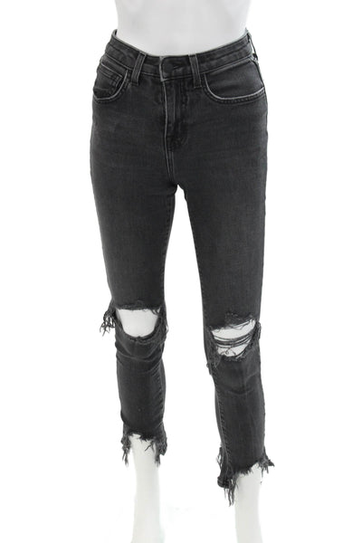 L Agence Womens Zipper Fly High Rise Distressed High Line Skinny Jeans Gray 23