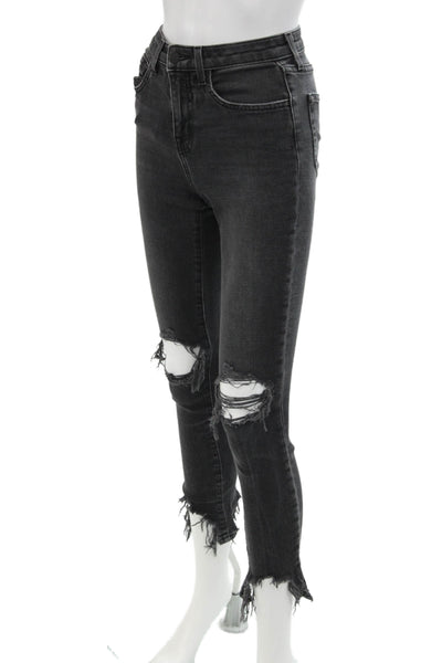 L Agence Womens Zipper Fly High Rise Distressed High Line Skinny Jeans Gray 23