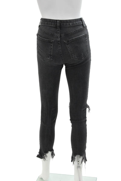 L Agence Womens Zipper Fly High Rise Distressed High Line Skinny Jeans Gray 23