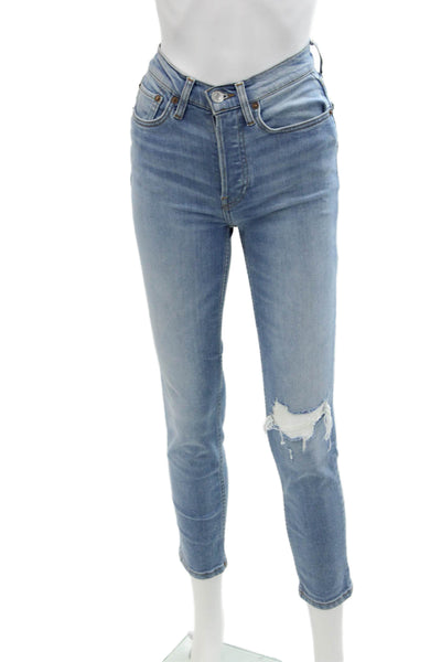 Re/Done Womens Button Fly High Rise Distressed Skinny Jeans Blue Denim Size 23