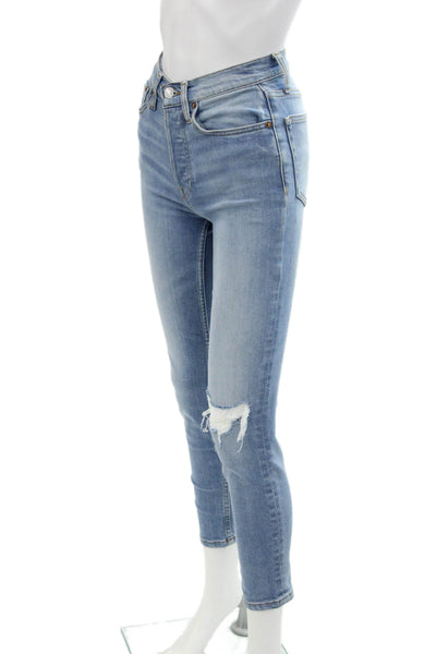Re/Done Womens Button Fly High Rise Distressed Skinny Jeans Blue Denim Size 23