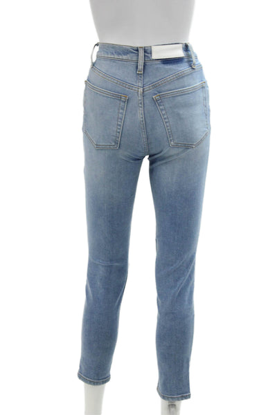 Re/Done Womens Button Fly High Rise Distressed Skinny Jeans Blue Denim Size 23