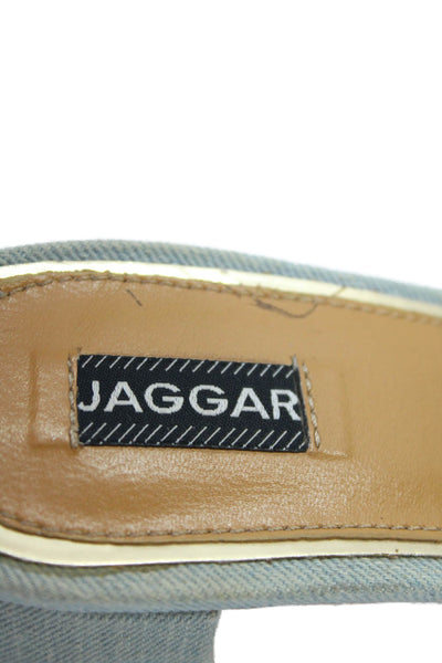 Jaggar Womens Block Heel Ruffled Striped Slide Sandals White Blue Cotton Size 35