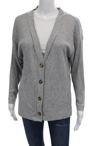 Z Supply Womens Ribbed V-Neck Buttoned Short Cardigan Light Gray Size XS