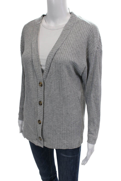 Z Supply Womens Ribbed V-Neck Buttoned Short Cardigan Light Gray Size XS