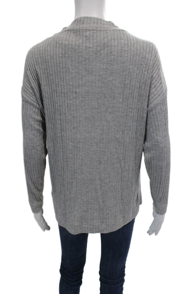 Z Supply Womens Ribbed V-Neck Buttoned Short Cardigan Light Gray Size XS