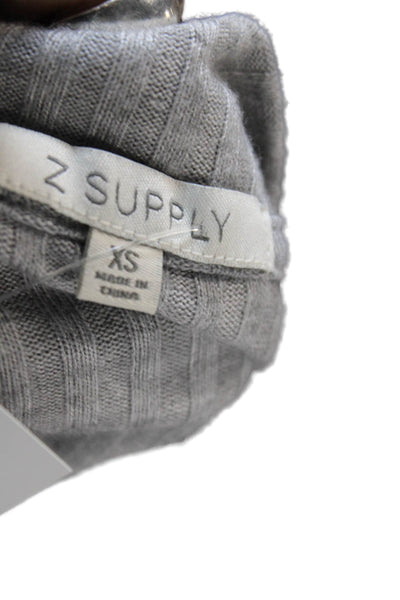 Z Supply Womens Ribbed V-Neck Buttoned Short Cardigan Light Gray Size XS