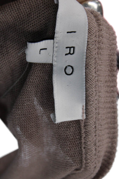 IRO Womens Linen Distressed Short Sleeve Round Neck Knit Top Pink Size L