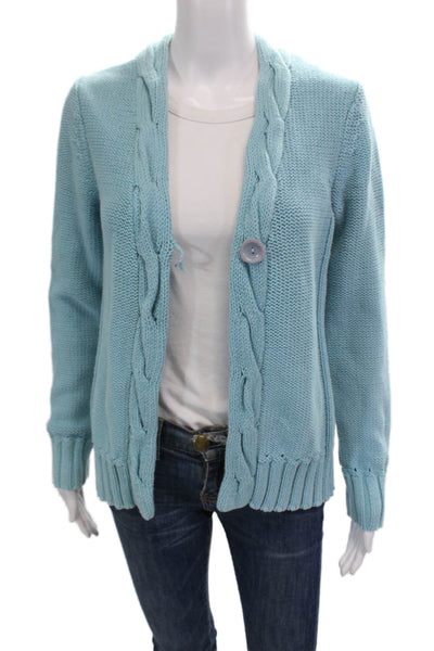 Sundance Womens Cotton Knitted Single Button Short Cardigan Sky Blue Size S