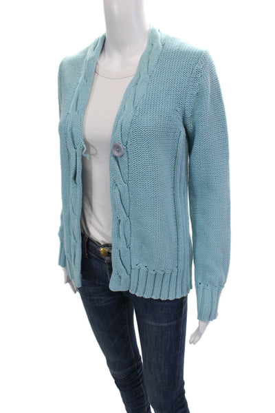 Sundance Womens Cotton Knitted Single Button Short Cardigan Sky Blue Size S