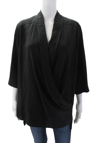 Stella McCartney Womens Silk 3/4 Sleeve V-Neck Blouse Top Black Size 42