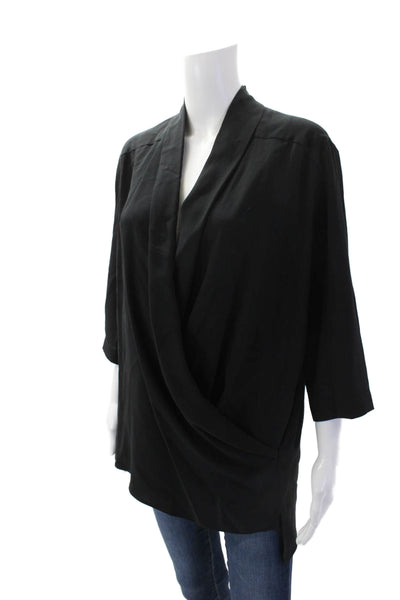 Stella McCartney Womens Silk 3/4 Sleeve V-Neck Blouse Top Black Size 42